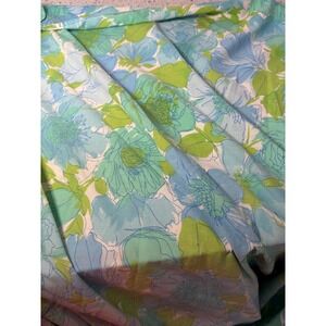 Vintage groovy Floral Print Sheet double fitted Blue Green White Patterned